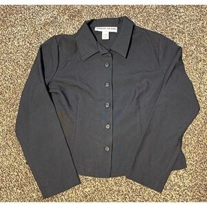 Adolfo Studio Vintage Black White Gingham Check boxy Button Up Shirt sz 10P‎